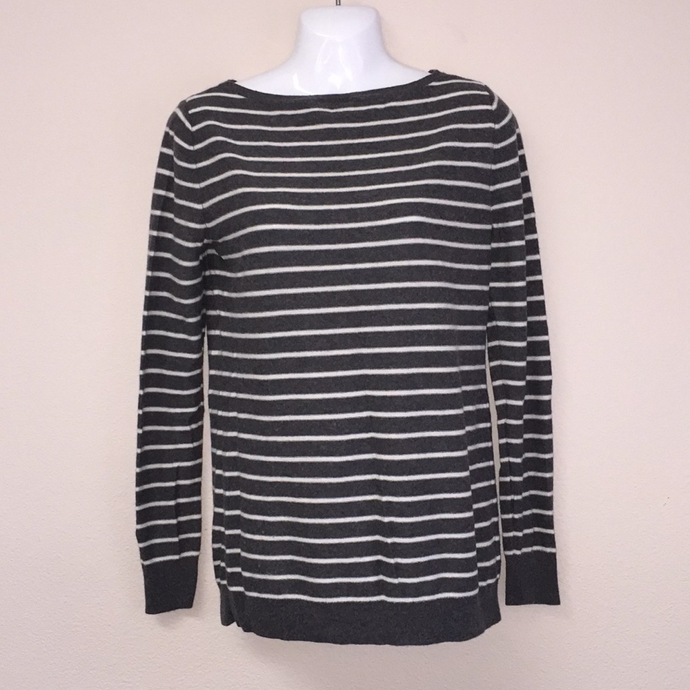 Ann Taylor LOFT Grey W/White Striped LW Sweater-M